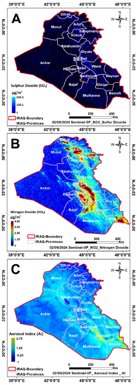 Air pollution landscape in Iraq: A Sentinel-5P based assessment of key atmospheric pollutants