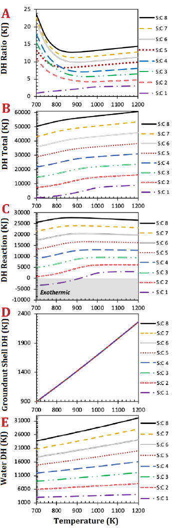 Theoretical thermal efficiency of conventional steam reforming of groundnut shell